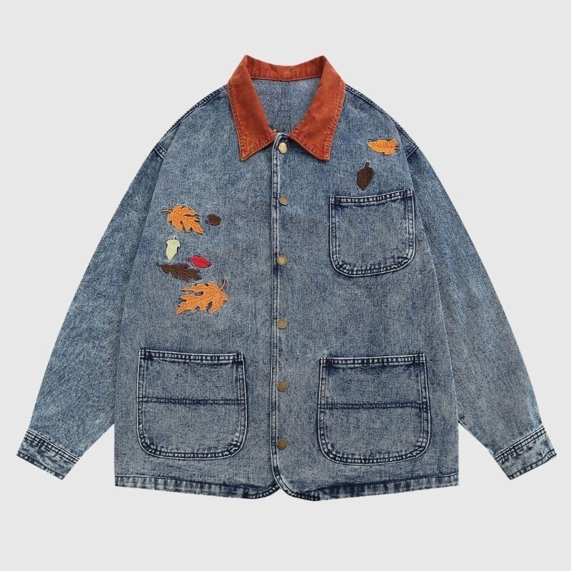 Style Core Aesthetics, New Style Trends Foliage Embroidered Multi-Pocket Denim Jacket Style Core Aesthetics, New Style Trends Foliage Embroidered Multi-Pocket Denim Jacket