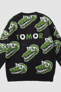 Style Core Aesthetics, New Style Trends Funny Crocodile Pattern Sweater