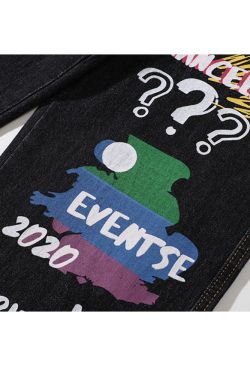 Style Core Aesthetics, New Style Trends Funny Graffiti Straight-Leg Jeans