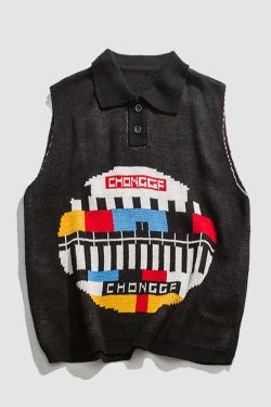 Style Core Aesthetics, New Style Trends Funny Graphic Pattern Vest Sweater