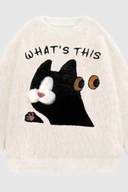 Style Core Aesthetics, New Style Trends Fuzzy Cat Design Sweater