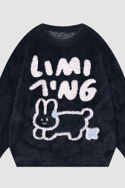 Style Core Aesthetics, New Style Trends Fuzzy Rabbit Pattern Sweater