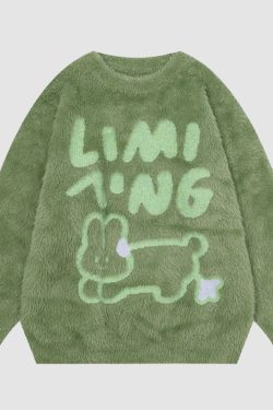 Style Core Aesthetics, New Style Trends Fuzzy Rabbit Pattern Sweater