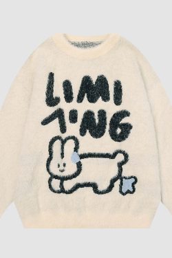 Style Core Aesthetics, New Style Trends Fuzzy Rabbit Pattern Sweater