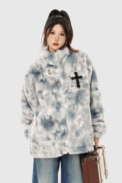 Style Core Aesthetics, New Style Trends Fuzzy Tie-Dye Sherpa Padded Jacket