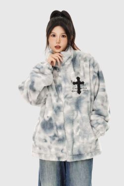 Style Core Aesthetics, New Style Trends Fuzzy Tie-Dye Sherpa Padded Jacket