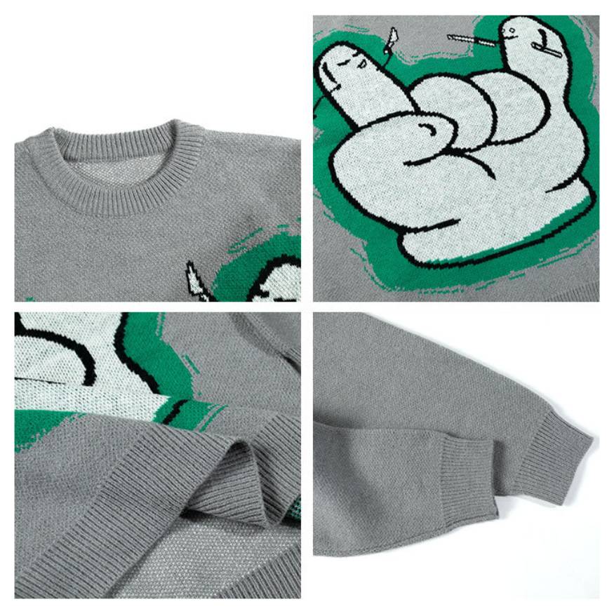 Style Core Aesthetics, New Style Trends Gesture Print Knitted Sweater Style Core Aesthetics, New Style Trends Gesture Print Knitted Sweater