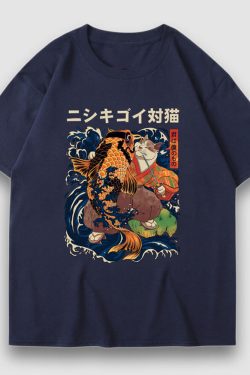 Style Core Aesthetics, New Style Trends Goldfish & Cat Illustration Print Tee