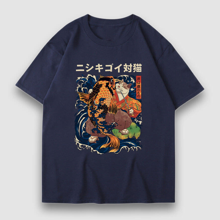 Style Core Aesthetics, New Style Trends Goldfish & Cat Illustration Print Tee Style Core Aesthetics, New Style Trends Goldfish & Cat Illustration Print Tee