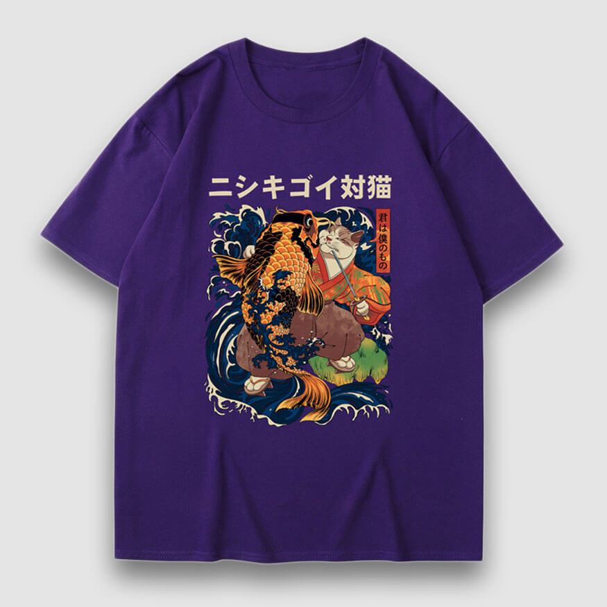 Style Core Aesthetics, New Style Trends Goldfish & Cat Illustration Print Tee Style Core Aesthetics, New Style Trends Goldfish & Cat Illustration Print Tee