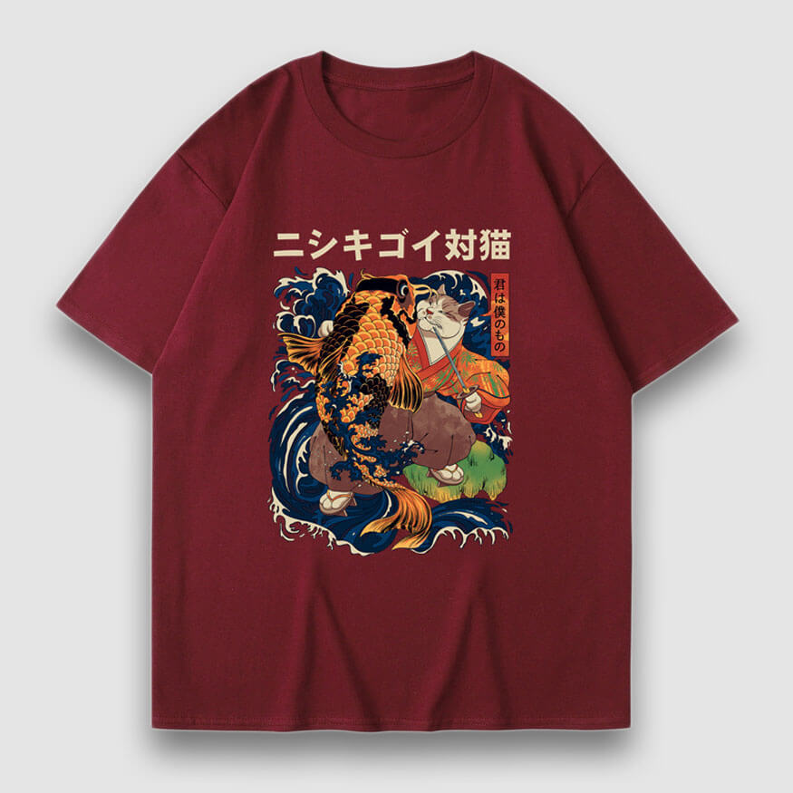 Style Core Aesthetics, New Style Trends Goldfish & Cat Illustration Print Tee Style Core Aesthetics, New Style Trends Goldfish & Cat Illustration Print Tee