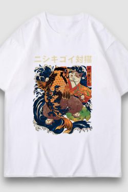 Style Core Aesthetics, New Style Trends Goldfish & Cat Illustration Print Tee