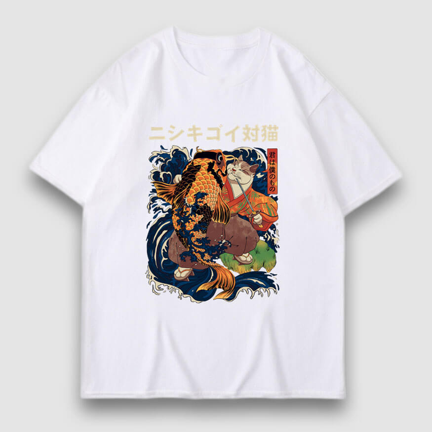 Style Core Aesthetics, New Style Trends Goldfish & Cat Illustration Print Tee Style Core Aesthetics, New Style Trends Goldfish & Cat Illustration Print Tee