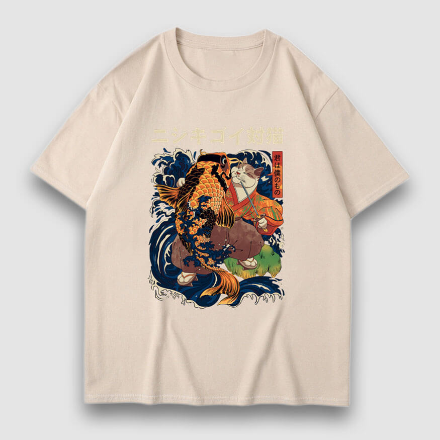Style Core Aesthetics, New Style Trends Goldfish & Cat Illustration Print Tee Style Core Aesthetics, New Style Trends Goldfish & Cat Illustration Print Tee