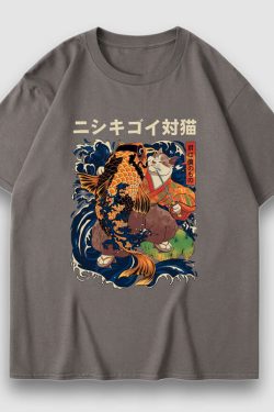 Style Core Aesthetics, New Style Trends Goldfish & Cat Illustration Print Tee