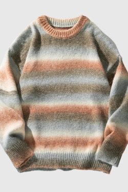 Style Core Aesthetics, New Style Trends Gradient Stripe Patchwork Knit Pullover