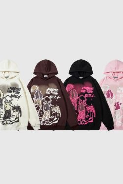 Style Core Aesthetics, New Style Trends Graffiti Line Person Pattern Printed Hoodies