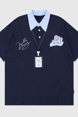 Style Core Aesthetics, New Style Trends Graphic Polo Shirt with Name Tag