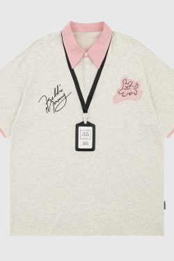 Style Core Aesthetics, New Style Trends Graphic Polo Shirt with Name Tag