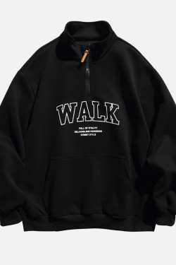 Style Core Aesthetics, New Style Trends Half-Zip Letter Print Sweatshirt