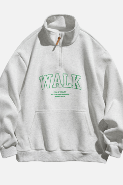 Style Core Aesthetics, New Style Trends Half-Zip Letter Print Sweatshirt