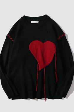Style Core Aesthetics, New Style Trends Heart Patch Embroidery Print Sweater