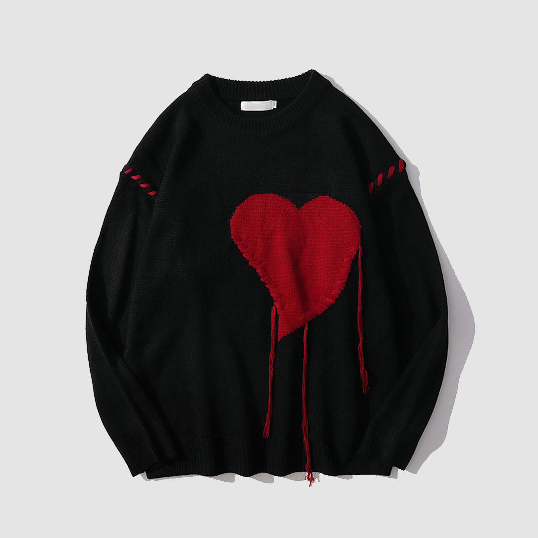 Style Core Aesthetics, New Style Trends Heart Patch Embroidery Print Sweater Style Core Aesthetics, New Style Trends Heart Patch Embroidery Print Sweater
