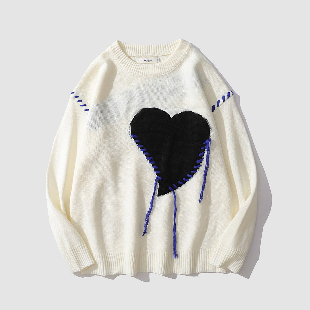 Style Core Aesthetics, New Style Trends Heart Patch Embroidery Print Sweater Style Core Aesthetics, New Style Trends Heart Patch Embroidery Print Sweater
