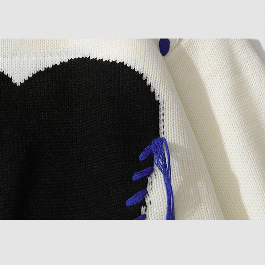 Style Core Aesthetics, New Style Trends Heart Patch Embroidery Print Sweater Style Core Aesthetics, New Style Trends Heart Patch Embroidery Print Sweater