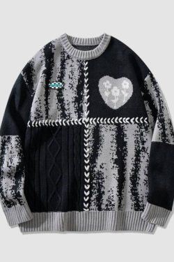 Style Core Aesthetics, New Style Trends Heart Pattern String Stitching Sweater