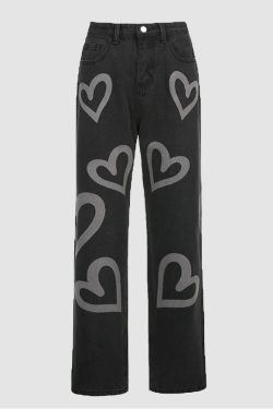 Style Core Aesthetics, New Style Trends Heart-Shaped Graffiti Jeans