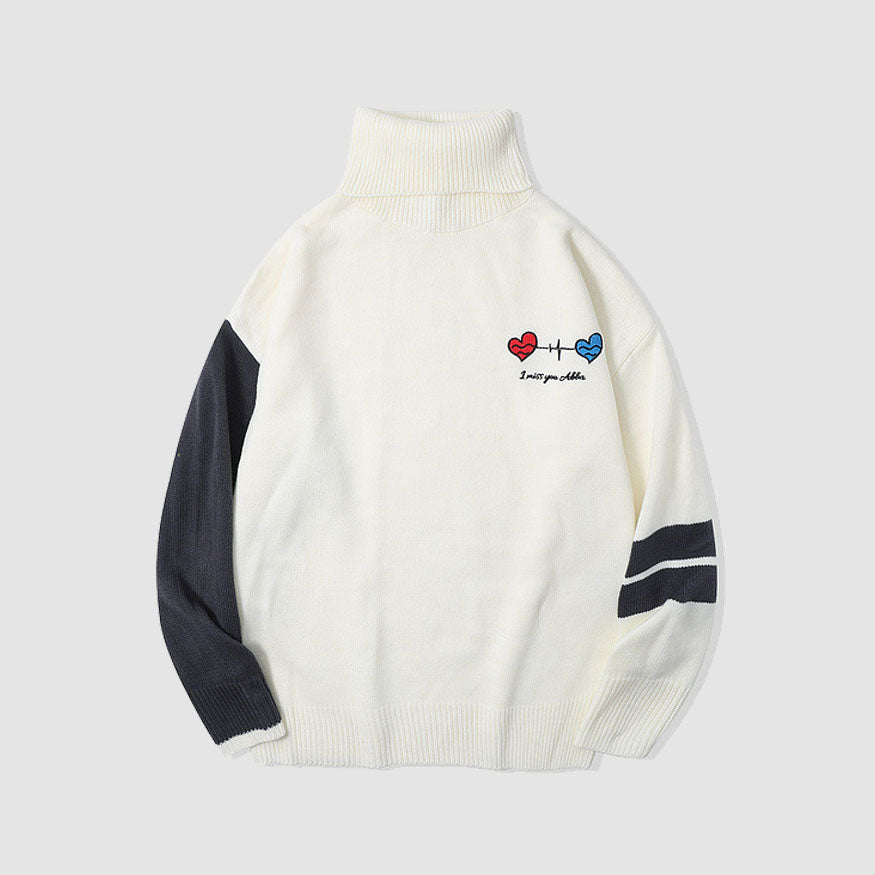 Style Core Aesthetics, New Style Trends Heartbeat Embroidered Turtleneck Sweater Style Core Aesthetics, New Style Trends Heartbeat Embroidered Turtleneck Sweater