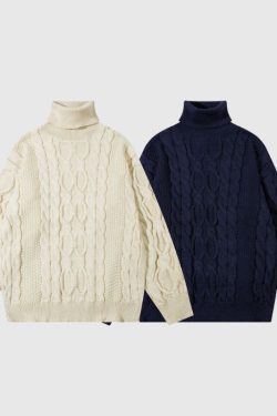 Style Core Aesthetics, New Style Trends High Neck Jacquard Patchwork Design Pullover