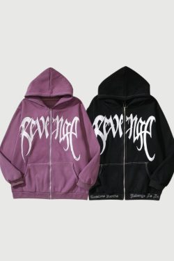 Style Core Aesthetics, New Style Trends Hip-Hop Embroidered Letter Casual Zip Hoodie