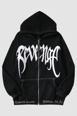 Style Core Aesthetics, New Style Trends Hip-Hop Embroidered Letter Casual Zip Hoodie