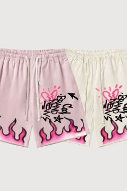 Style Core Aesthetics, New Style Trends Hip Hop Flame Print Shorts