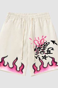 Style Core Aesthetics, New Style Trends Hip Hop Flame Print Shorts