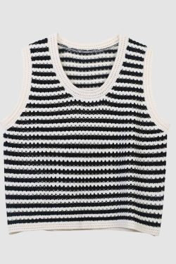 Style Core Aesthetics, New Style Trends Hollow Breathable Striped Vest Sweater
