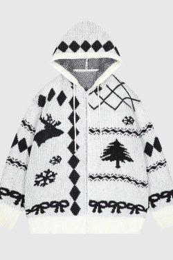 Style Core Aesthetics, New Style Trends Hooded Christmas Knit Cardigan