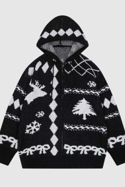 Style Core Aesthetics, New Style Trends Hooded Christmas Knit Cardigan