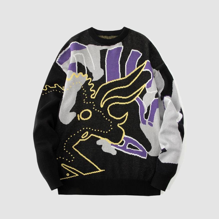 Style Core Aesthetics, New Style Trends Horse Graffiti Color Block Sweater Style Core Aesthetics, New Style Trends Horse Graffiti Color Block Sweater