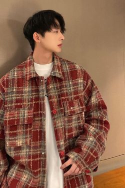 Style Core Aesthetics, New Style Trends Ins Woolen Grid Pattern Baggy Jacket