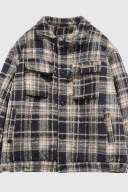 Style Core Aesthetics, New Style Trends Ins Woolen Grid Pattern Baggy Jacket