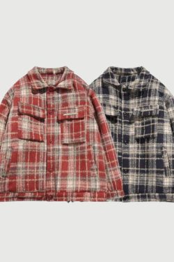 Style Core Aesthetics, New Style Trends Ins Woolen Grid Pattern Baggy Jacket