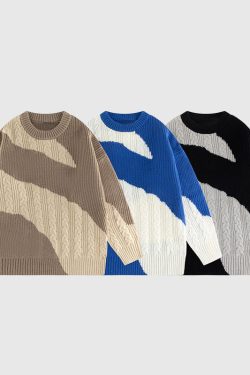 Style Core Aesthetics, New Style Trends Irregular Color-blocked Design Pullover