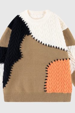 Style Core Aesthetics, New Style Trends Irregular Color Contrast Twist Design Sweater