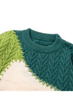 Style Core Aesthetics, New Style Trends Irregular Color Contrast Twist Design Sweater