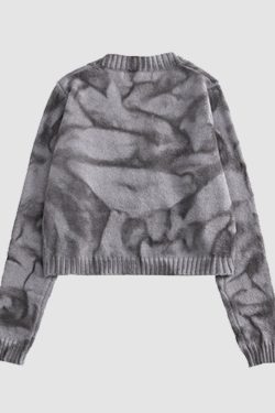 Style Core Aesthetics, New Style Trends Irregular Hem Tie-dye Cropped Cardigan Sweater