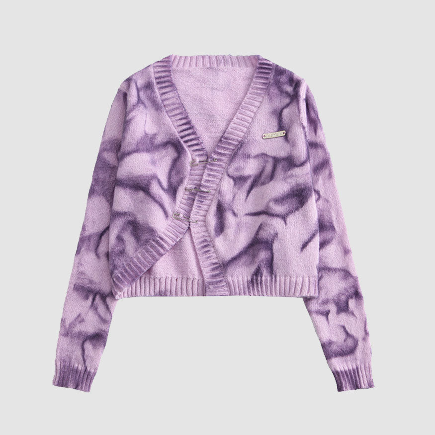 Style Core Aesthetics, New Style Trends Irregular Hem Tie-dye Cropped Cardigan Sweater Style Core Aesthetics, New Style Trends Irregular Hem Tie-dye Cropped Cardigan Sweater