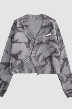 Style Core Aesthetics, New Style Trends Irregular Hem Tie-dye Cropped Cardigan Sweater